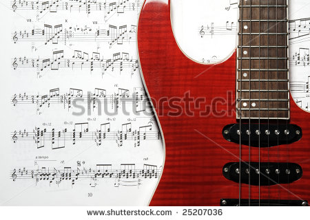 stock-photo-red-electric-guitar-and-musi