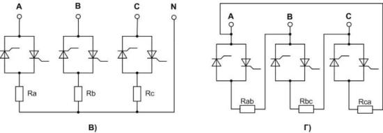 Подключение нагрузок по схемам звезда с рабочей нейтралью и разомкнутый треугольник